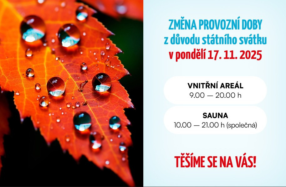 Státní svátek 17.11.2025 - změna provozní doby